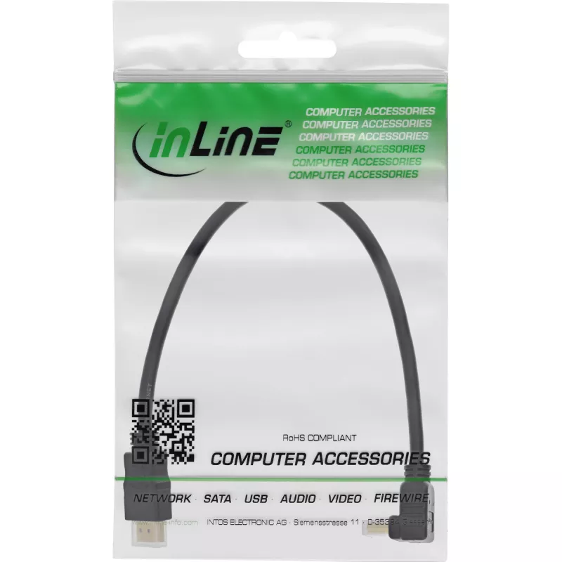 InLine High Speed HDMI kábel s Ethernetom, zahnutý, 0,3 m