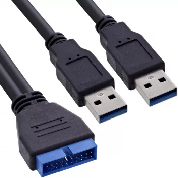 InLine USB 3.0 Premium adaptérový kábel 2x USB-A konektor samec / header základnej dosky, 0,40 m