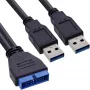 InLine USB 3.0 Premium adaptérový kábel 2x USB-A konektor samec / header základnej dosky, 0,40 m