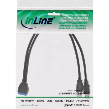 InLine USB 3.0 Premium adaptérový kábel 2x USB-A konektor samec / header základnej dosky, 0,40 m