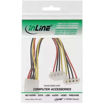 InLine interný napájací Y-kábel 1x 4-pinový Molex / 2x 4-pinový Molex zahnutý 0,15 m