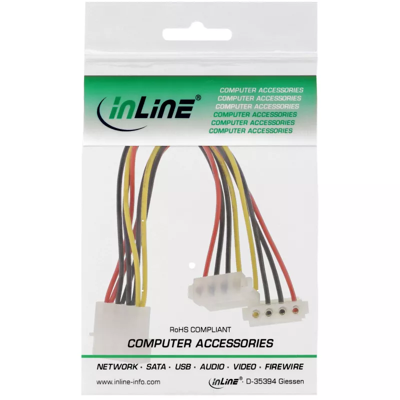 InLine interný napájací Y-kábel 1x 4-pinový Molex / 2x 4-pinový Molex zahnutý 0,15 m