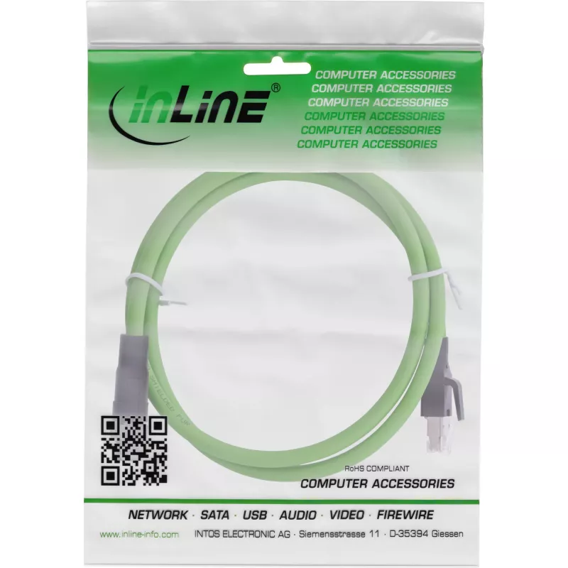 InLine priemyselný sieťový kábel, M12 8-pin X-kódovaný na RJ45 konektor samec, Cat.6A PUR 1m