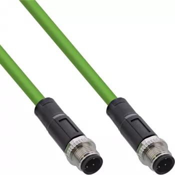 InLine priemyselný sieťový kábel, M12 4-pin D-kódovaný konektor samec/samec, PUR 15 m