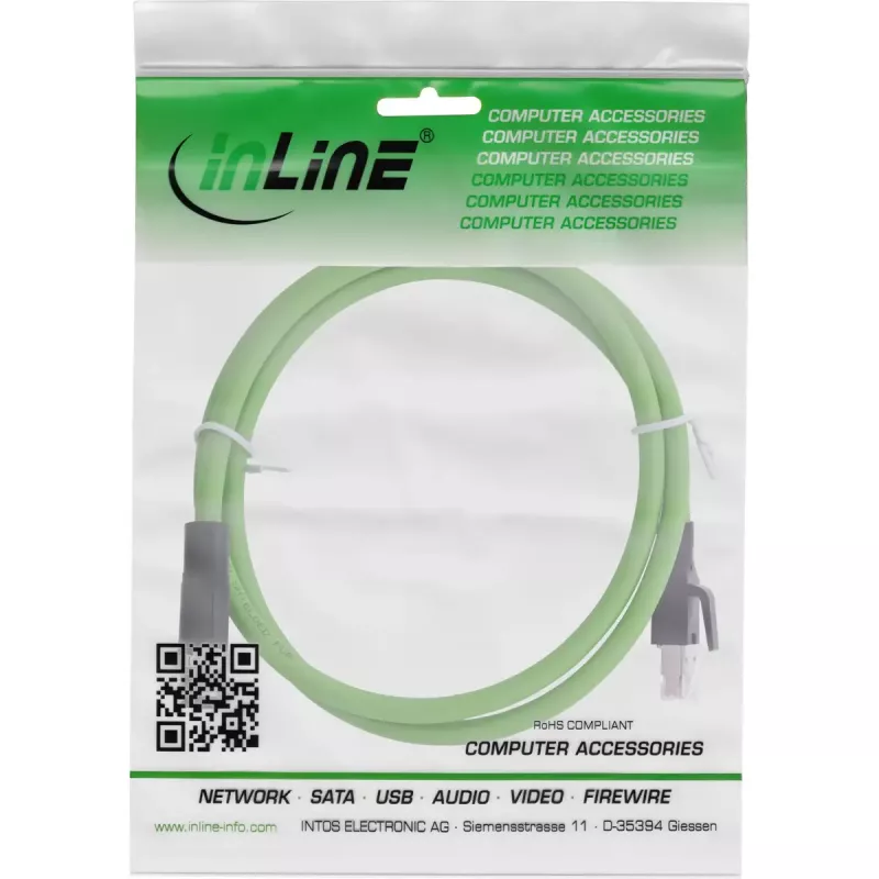 InLine priemyselný sieťový kábel, M12 4-pin D-kódovaný konektor samec na RJ45, PUR 3m