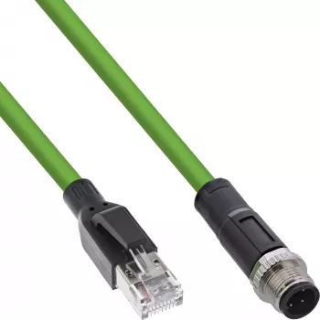 InLine priemyselný sieťový kábel, M12 4-pólový D-kódovaný konektor samec na RJ45, PUR 20m