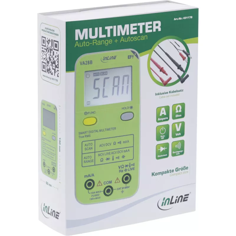 InLine 43117B Vreckový multimeter s automatickým rozsahom a automatickým skenovaním