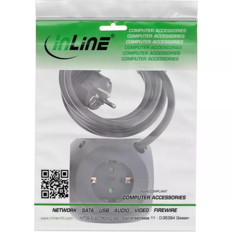 InLine Charging Cube InLine 16499B 3x ochranný kontakt 2x USB-C 2x USB-A čierna 2 m