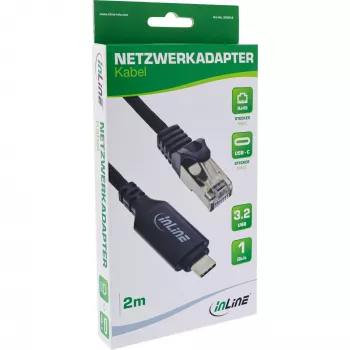 Sieťový kábel InLine 33381A USB-C na RJ45 Cat6 2 m čierny