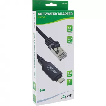 Sieťový kábel InLine 33381B USB-C na RJ45 Gigabit 5 m čierny