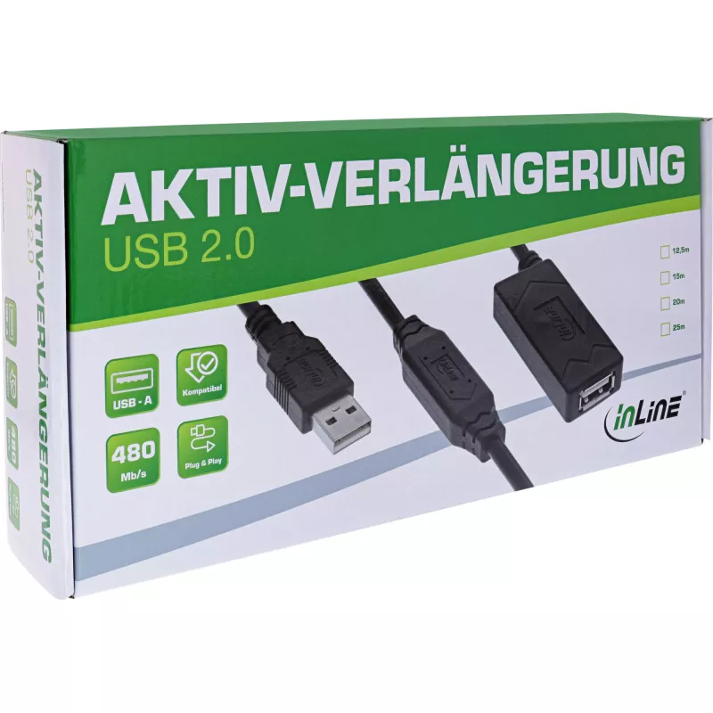 InLine USB 2.0 aktívne predĺženie USB-A konektor samec/samica 25 m 0,48 Gbit/s