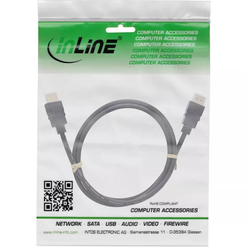InLine HDMI kábel, HDMI High Speed s Ethernetom, konektor samec / konektor samec, čierny, 5 m