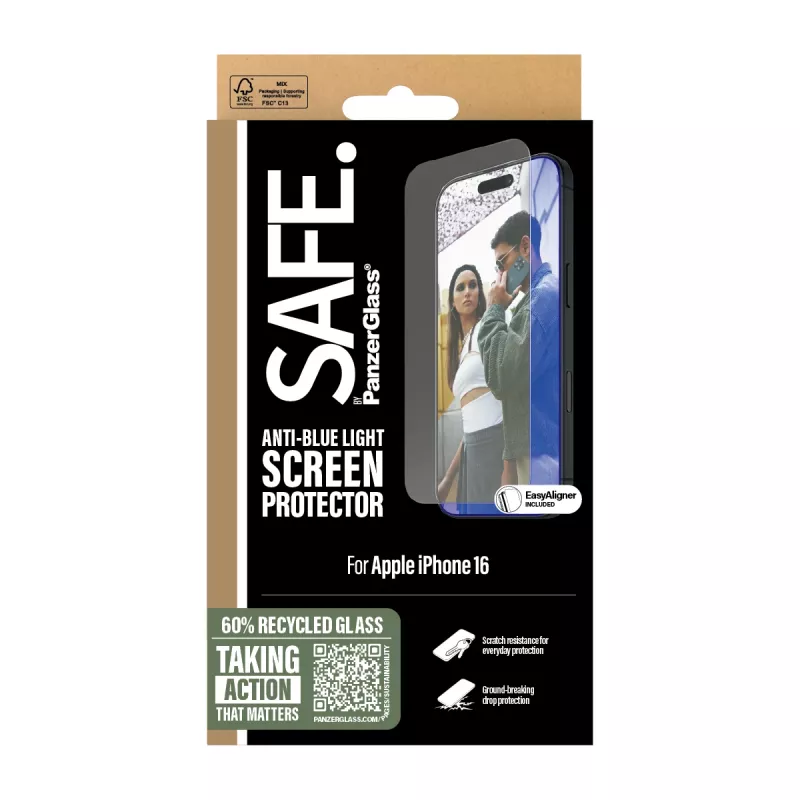 PanzerGlass SAFE. by ® ochrana displeja proti modrému svetlu iPhone 16 | 15 | Ultra-Wide Fit
