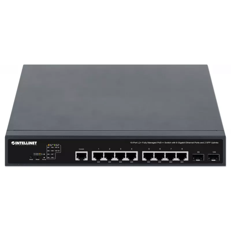 Intellinet 10-portový L2+ Fully Managed PoE++ switch s 8 Gigabit Ethernet portmi a 2 SFP uplinkmi