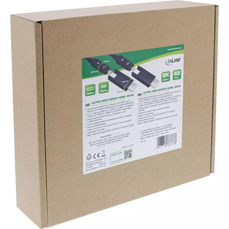 InLine HDMI AOC kábel, Ultra High Speed HDMI, 8K4K, odnímateľný konektor, 25m