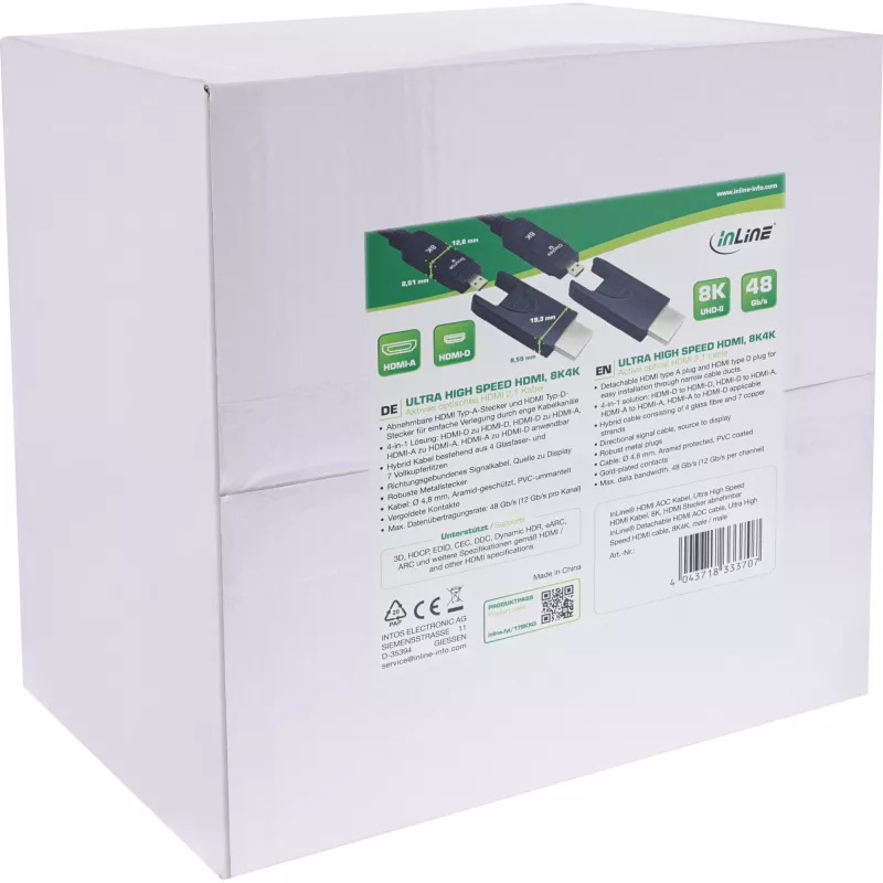 InLine HDMI AOC kábel, Ultra High Speed HDMI, 8K4K, odnímateľný konektor, 80m