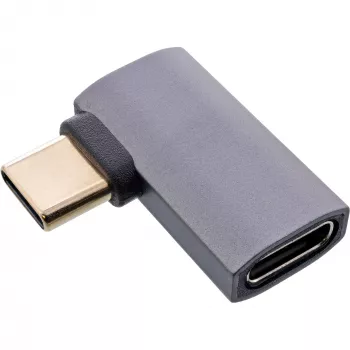 InLine USB4 adaptér, USB-C konektor samec/samica vpravo/vľavo zahnutý, hliník, sivý