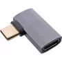 InLine USB4 adaptér, USB-C konektor samec/samica vpravo/vľavo zahnutý, hliník, sivý