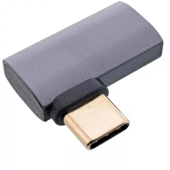InLine USB4 adaptér, USB-C konektor samec/samica vpravo/vľavo zahnutý, hliník, sivý