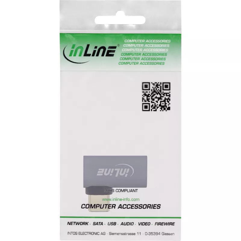 InLine USB4 adaptér, USB-C konektor samec/samica vpravo/vľavo zahnutý, hliník, sivý