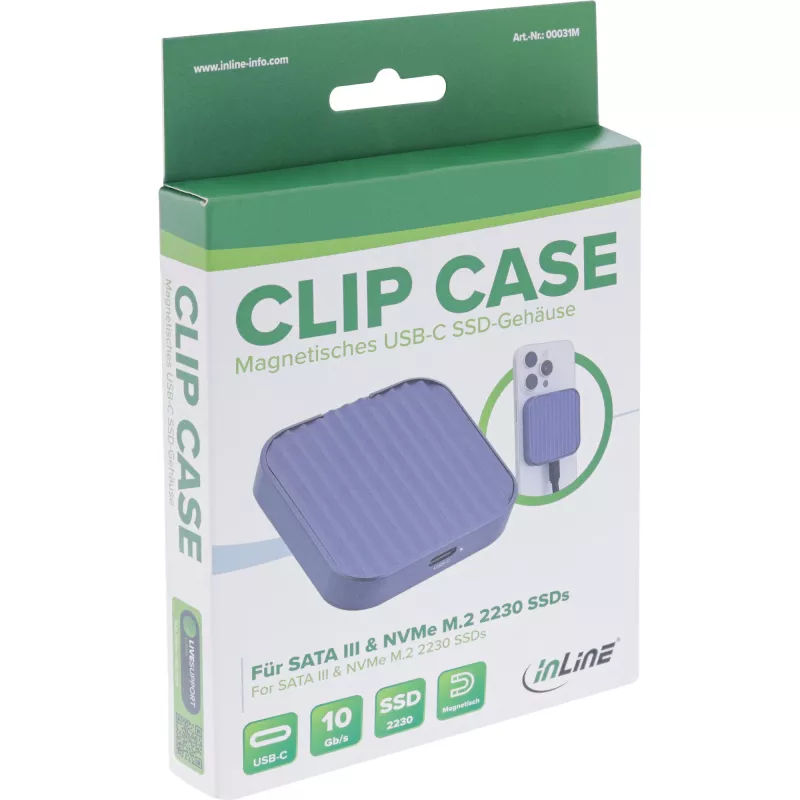 InLine Clip Case - magnetické USB-C puzdro pre SATA III & NVMe M.2 SSD