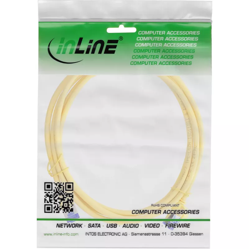 Patch kábel InLine Cat.6A S/FTP tenký TPE (LSZH) PoE, žltý, 3 m