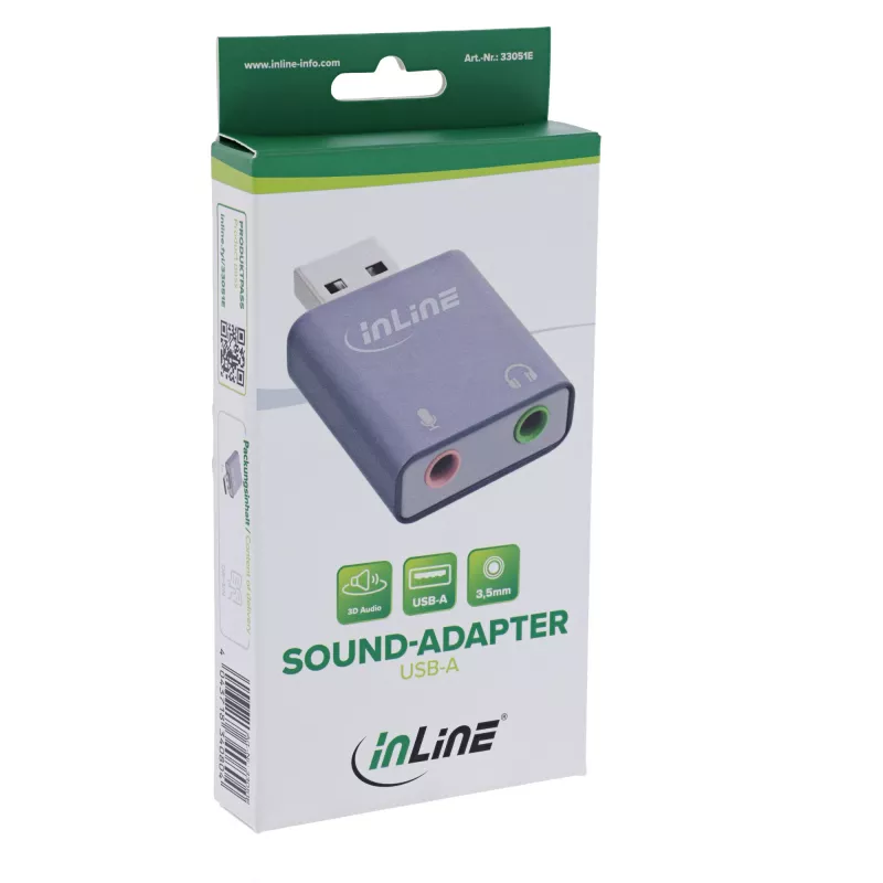 Audio adaptér InLine 33051E USB Type-A sivý 42mm x 30mm x 12mm