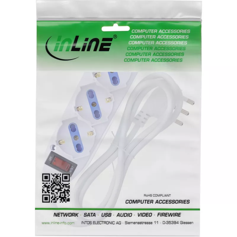 InLine 16431Z predlžovací napájací kábel 1,5 m 3 AC výstupy interiér biely