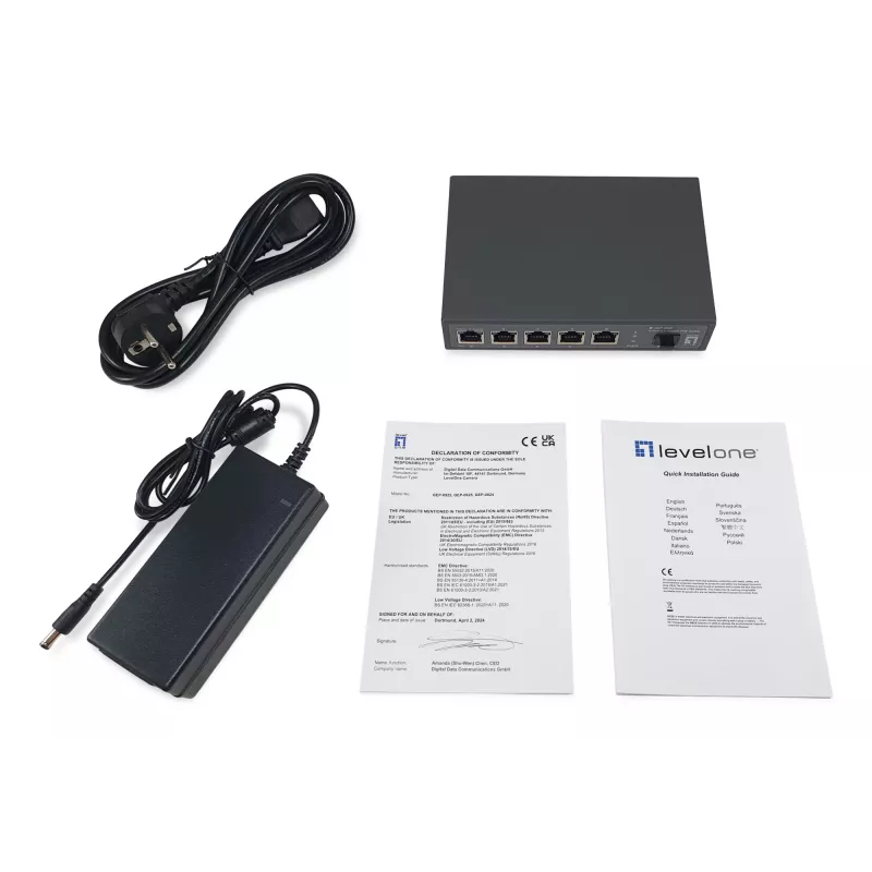 LevelOne GEP-0625 sieťový switch unmanaged 2.5G Ethernet (100/1000/2500) Power over Ethernet (PoE) čierny