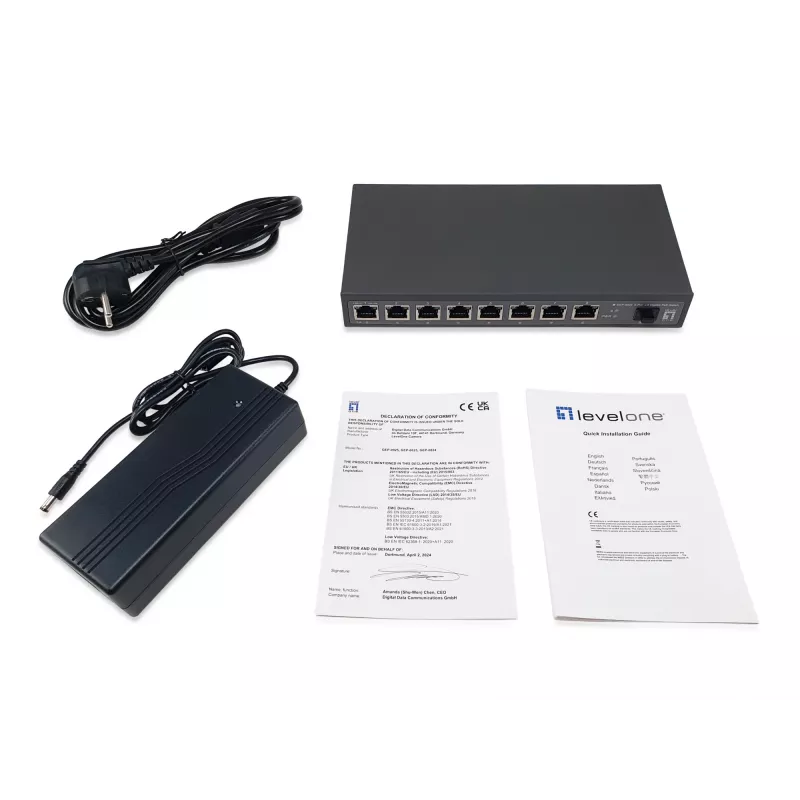 LevelOne GEP-0925 sieťový switch unmanaged 2.5G Ethernet (100/1000/2500) Power over Ethernet (PoE) čierny