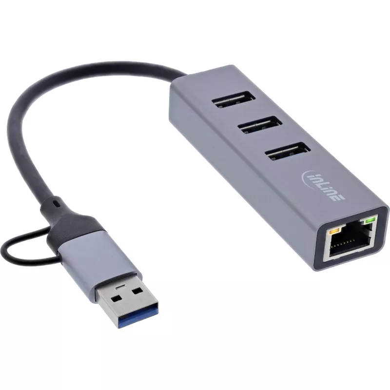 InLine 33380S Rozbočovač USB 3.2 Gen 1 (3.1 Gen 1) Type-A + Type-C 5000 Mbit/s Sivá