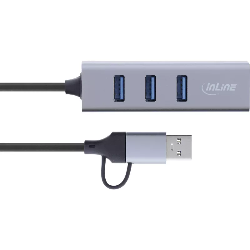 InLine 33380S Rozbočovač USB 3.2 Gen 1 (3.1 Gen 1) Type-A + Type-C 5000 Mbit/s Sivá