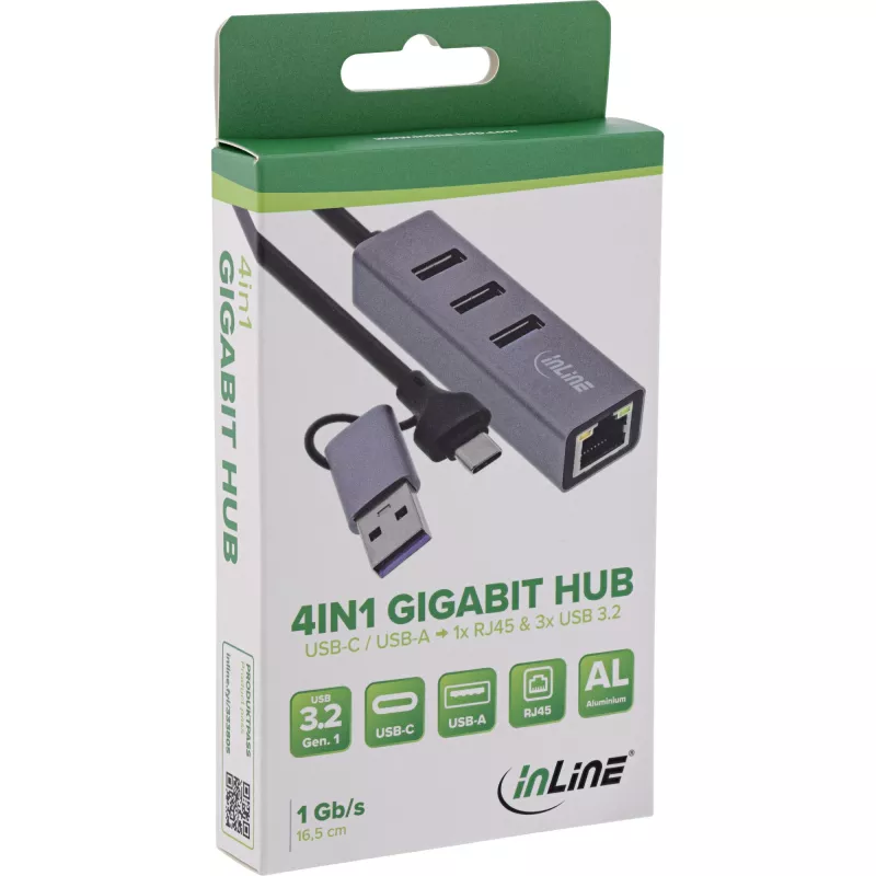 InLine 33380S Rozbočovač USB 3.2 Gen 1 (3.1 Gen 1) Type-A + Type-C 5000 Mbit/s Sivá
