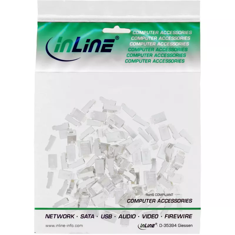 InLine 8P8C RJ45 konektor samec tienený pre okrúhly kábel, balenie 100 ks