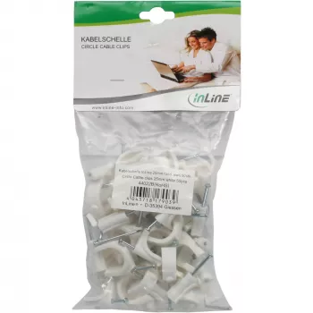 Káblová spona InLine 8 mm, okrúhla, plast, biela — balenie 50 ks