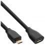 InLine Micro-USB 2.0 predlžovací kábel, Micro-B samec/samica, čierny/zlatý, 1,5 m