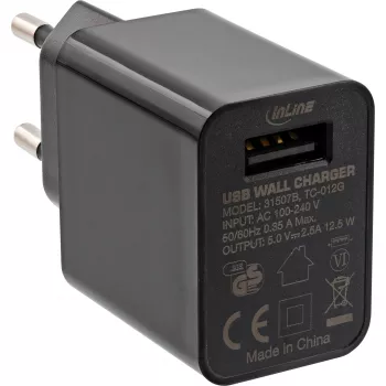 InLine USB napájací adaptér Single, 100-240V na 5V/2,5A, čierny