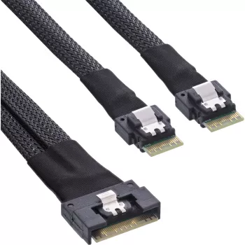 InLine tenký SAS kábel, SFF-8654 8i na 2x SFF-8654 4i, 0,5 m