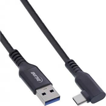InLine USB 3.2 Gen.1 kábel, USB-C konektor samec zahnutý - USB-A konektor samec pre VR, čierny, 5 m