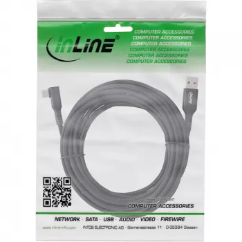 InLine USB 3.2 Gen.1 kábel, USB-C konektor samec zahnutý - USB-A konektor samec pre VR, čierny, 5 m