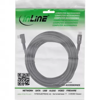 InLine USB 3.2 Gen.1 kábel, USB Type-C konektor samec/samec zahnutý pre VR, čierny, 5 m