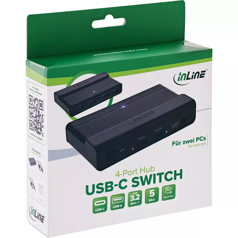 InLine 60604I USB-C sharing switch s 4-portovým USB hubom