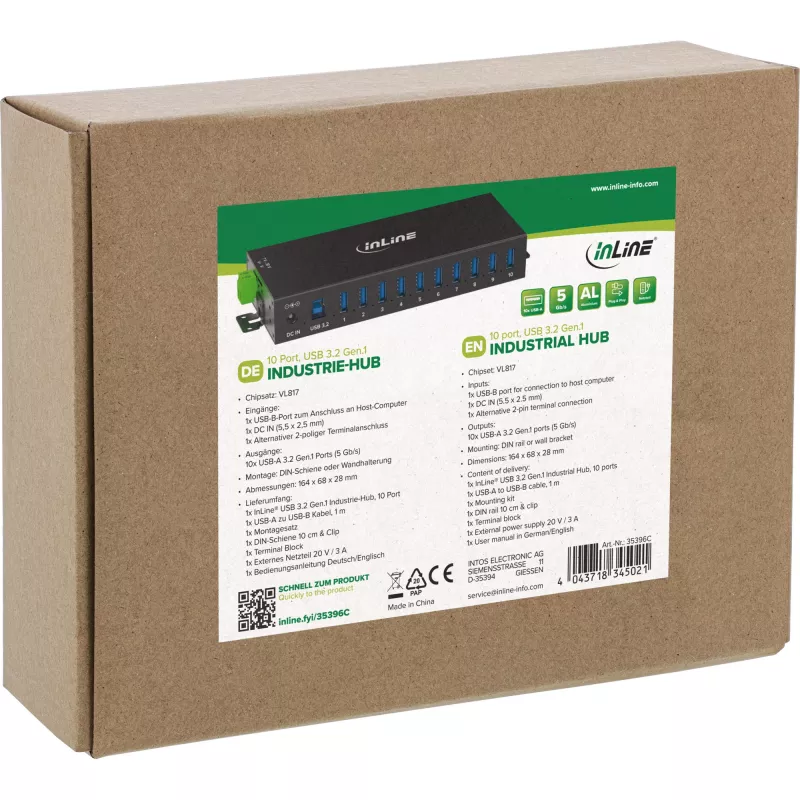 InLine 35396C rozhranie hub USB 3.2 Gen 1 (3.1 Gen 1) Type-B 5000 Mbit/s čierny