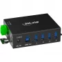 InLine 35396A priemyselný rozbočovač USB 3.2 Gen 1, 4x USB-A, hostiteľský port USB-B, 5 Gbit/s, hliníkové puzdro, čierny, s napájacím zdrojom