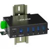 InLine 35396A priemyselný rozbočovač USB 3.2 Gen 1, 4x USB-A, hostiteľský port USB-B, 5 Gbit/s, hliníkové puzdro, čierny, s napájacím zdrojom