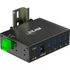 InLine 35396A priemyselný rozbočovač USB 3.2 Gen 1, 4x USB-A, hostiteľský port USB-B, 5 Gbit/s, hliníkové puzdro, čierny, s napájacím zdrojom