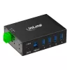 InLine 35396A priemyselný rozbočovač USB 3.2 Gen 1, 4x USB-A, hostiteľský port USB-B, 5 Gbit/s, hliníkové puzdro, čierny, s napájacím zdrojom