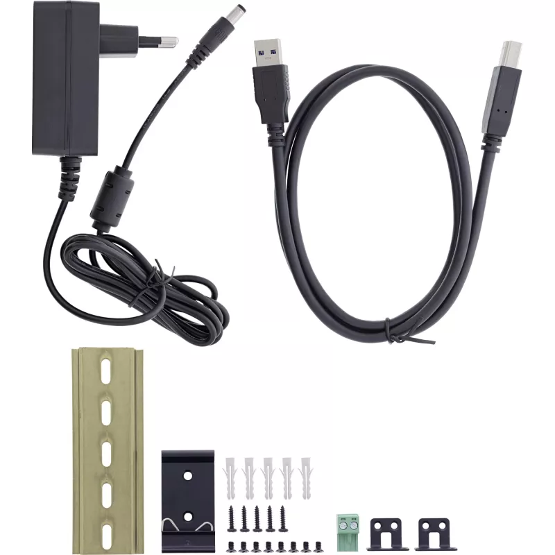 InLine 35396A priemyselný rozbočovač USB 3.2 Gen 1, 4x USB-A, hostiteľský port USB-B, 5 Gbit/s, hliníkové puzdro, čierny, s napájacím zdrojom