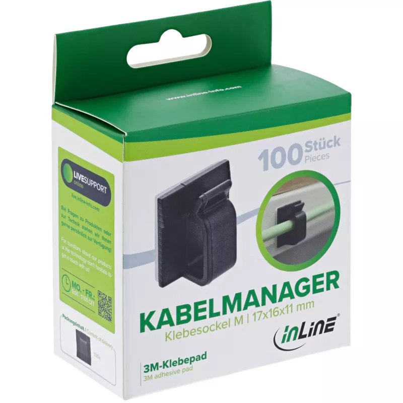 InLine 59971G organizér na káble univerzálny háčik na káble čierny 100 ks