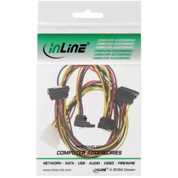 InLine interný Y napájací kábel 1x Molex / 4x SATA zahnutý s poistkami 0,40+0,55 m